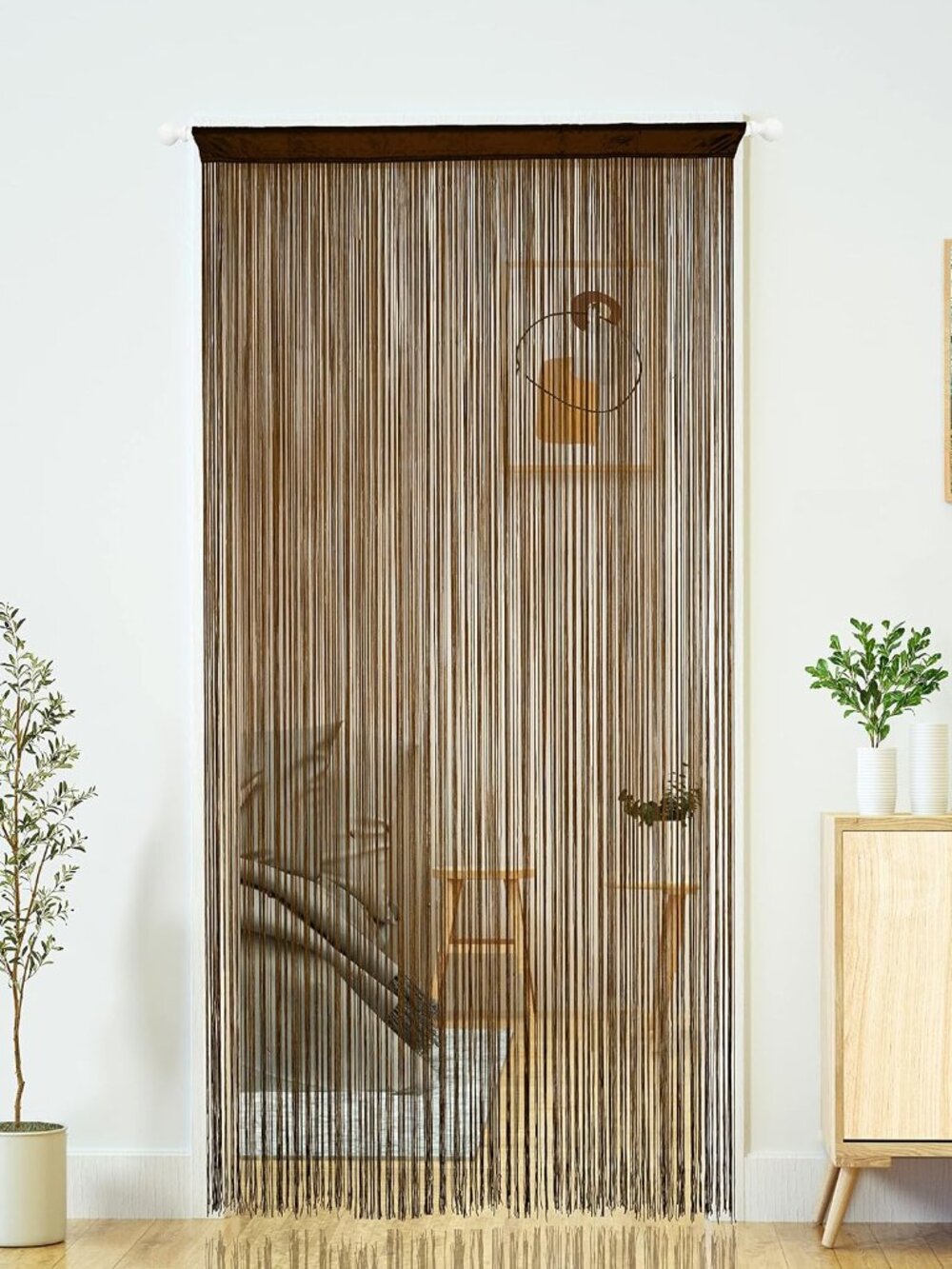 Boho String Door Curtain for Doorway, Brown, 39" W × 79" L, 1 Panel